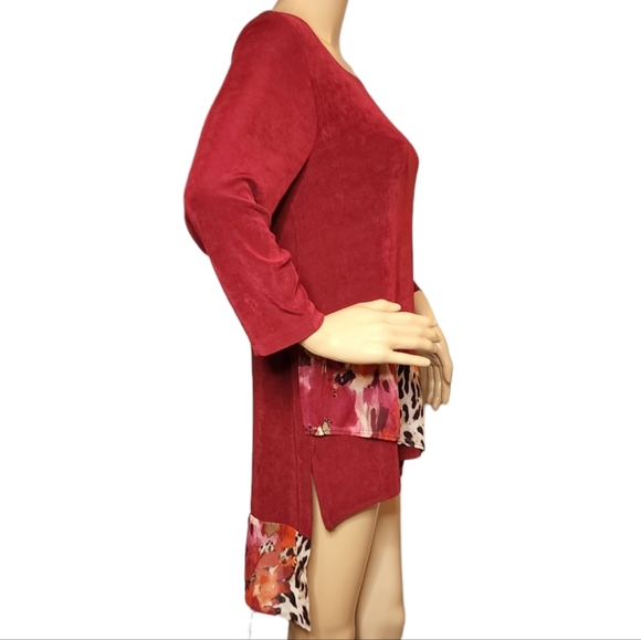 Chico's Travelers Slinky Stretchy Asymmetrical Red Tunic Leopard Floral Small - Picture 3 of 16